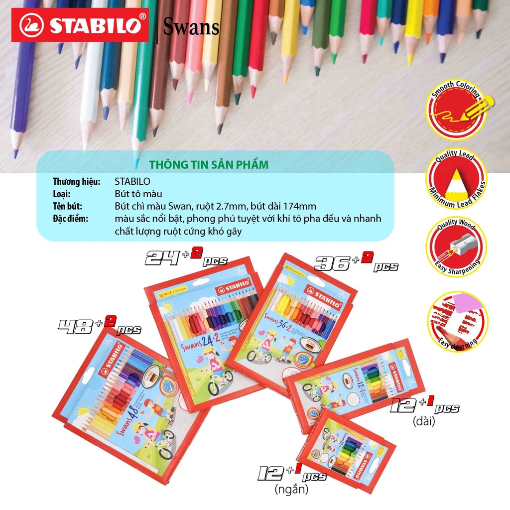 Hộp bút chì màu tấy xóa được STABILO Swans 36+2 màu