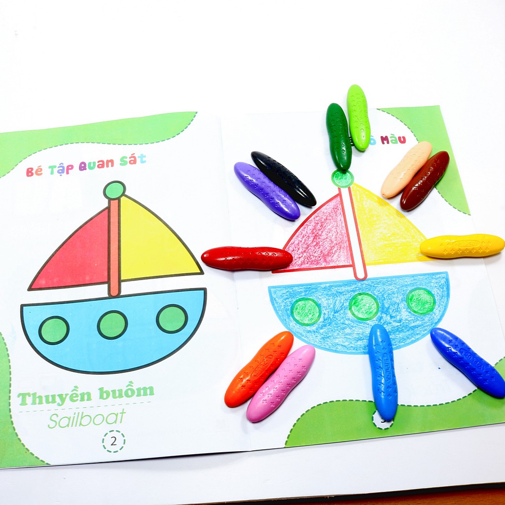 Bút màu hữu cơ an toàn cho bé, bộ 12 bút sáp màu hình củ lạc không dây bẩn tay PEANUT CR1501
