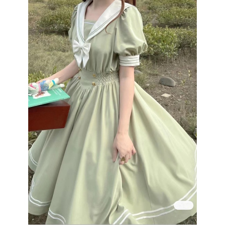 Đầm Tay Phồng Đính Nơ Phong Cách Lolita Nhật Bản Dễ Thương Cho Nữ