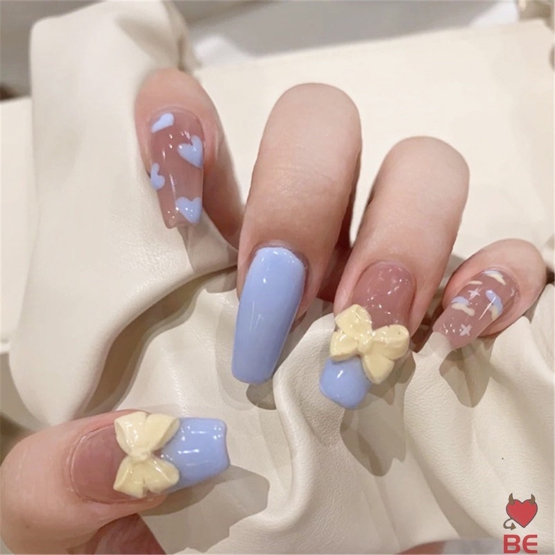 [Hàng mới về]Bộ 24 móng giả charm nơ xinh xắn