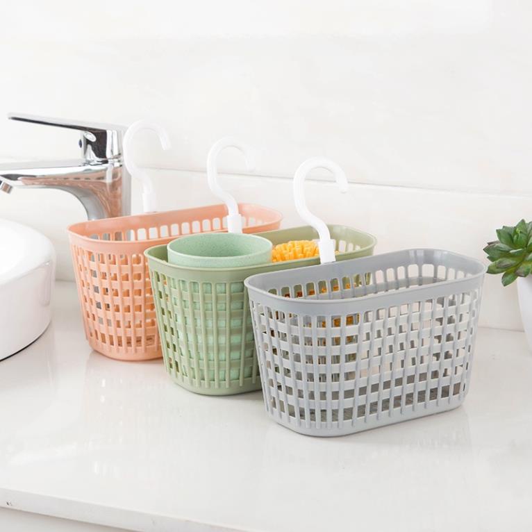 Rổ nhựa treo tường đựng đồ đa năng có móc treo, giỏ treo bồn rửa bát, nhà tắm