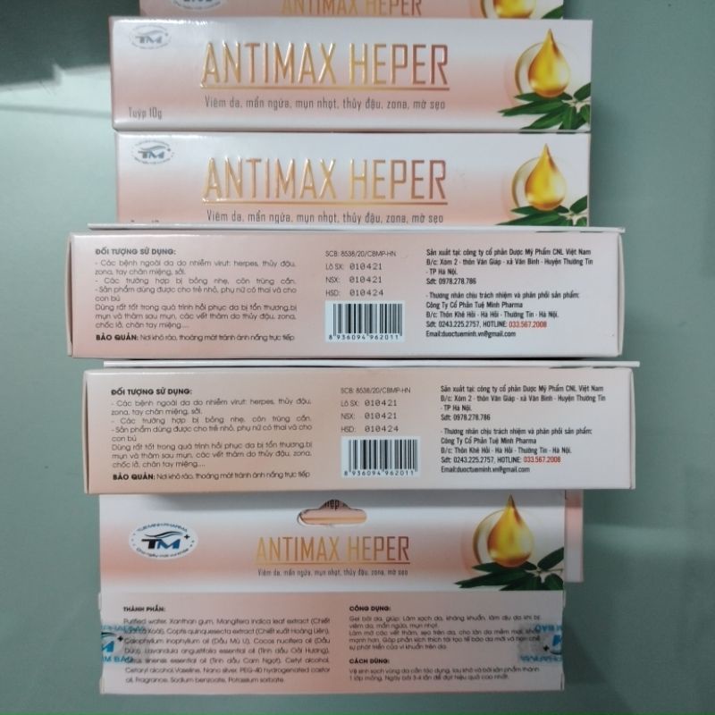 ANTIMAX HEPER tube 10g zona thủy đậu, mờ sẹo, mụn ngứa