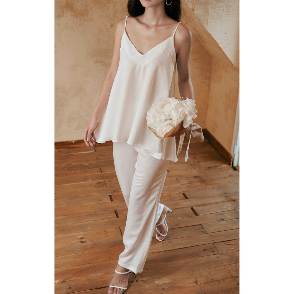 Set áo hai dây quần xuông Trắng Backless V Set by Lauren loungewear