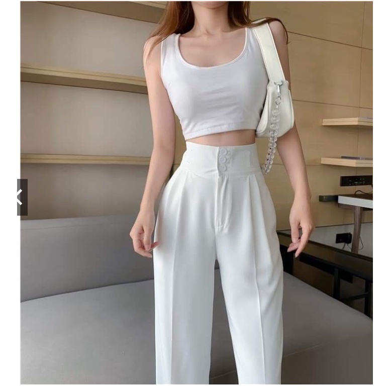 Lưng Cao 8cm, 3 Tầng Cúc, Quần Ống Rộng Nữ Vải Tuyết Mưa Chuẩn Store, Có Big Size Over size tới 89Kg