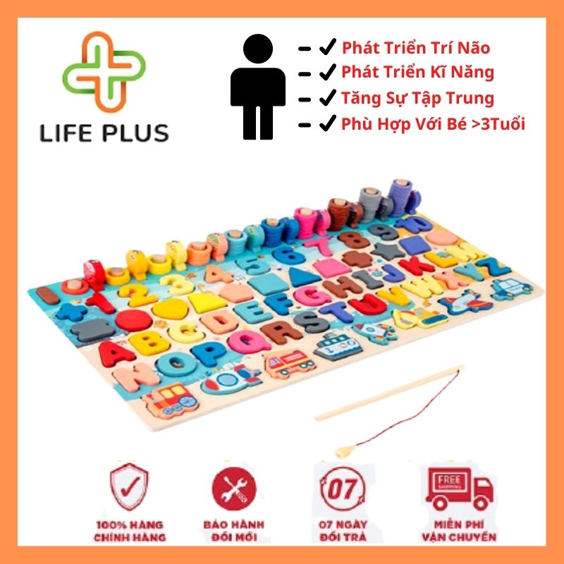 Bộ Đồ Chơi Gỗ 6 in 1 Câu Cá Và Ghép Hình Học, Chữ Số, Chữ Cái, Phương Tiện Nhiều Chi Tiết Đẹp Cho Bé Trai Bé Gái