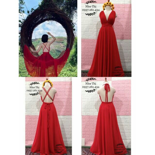 (miễn phí chỉnh váy) có Size to đầm maxi hai dây hở lưng váy xẻ tà đi du lịch chụp ảnh sống ảo cực chất