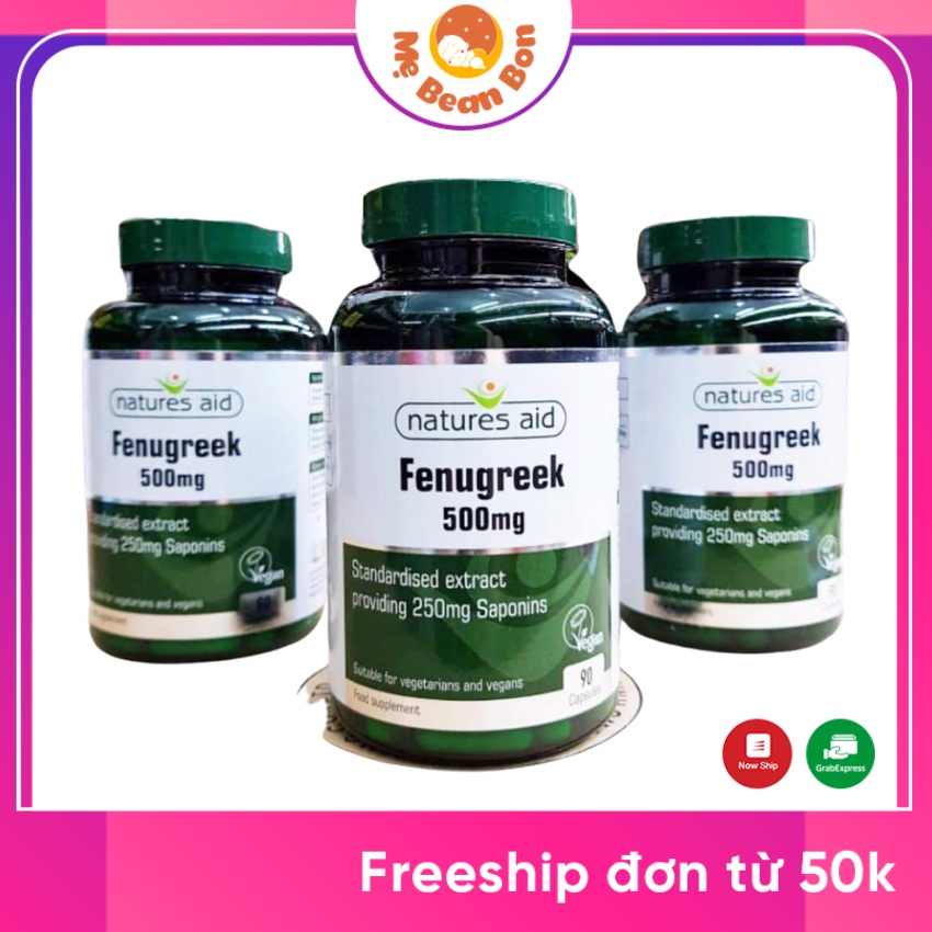 Lợi sữa cỏ cà ri hộp 90 viên giúp tăng khả năng tiết sữa cho mẹ sau sinh Natures Aid Fenugreek hàng Chuẩn Anh Quốc