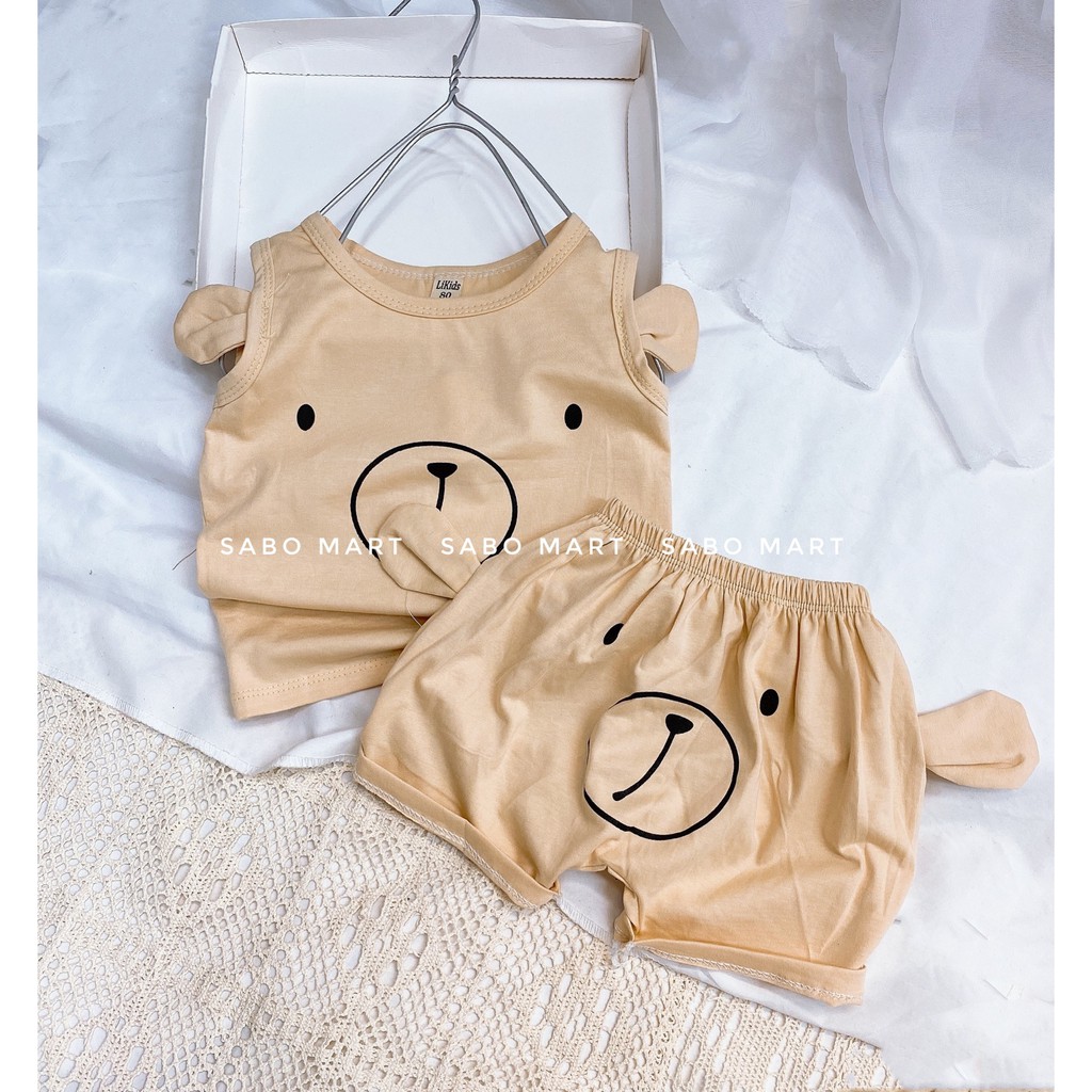 Bộ Ba Lỗ Sát Nách Tai Gấu Cá Tính Chất Cotton 100% Mềm Mát Cho Bé