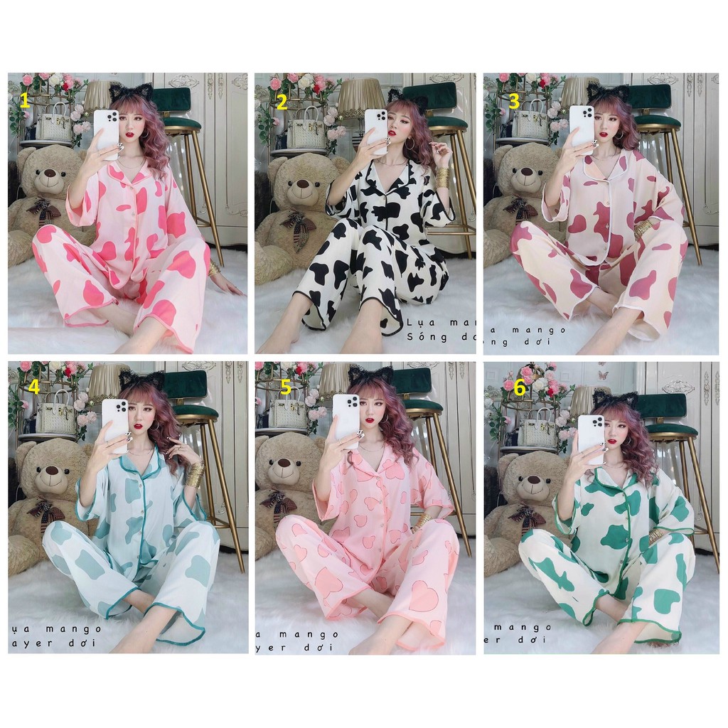 Đồ Bộ Lụa Mango - Sóng Cộc Dài Cánh Dơi