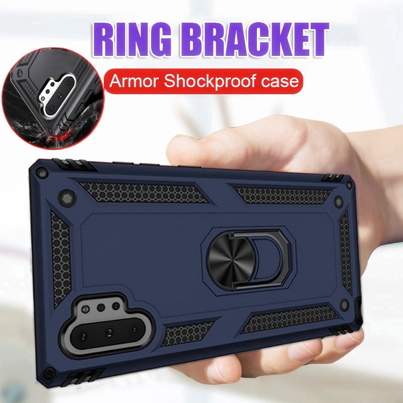 Ốp lưng Silicone từ tính kiểu giáp có nhẫn đỡ sang trọng cho Samsung Galaxy Note 10 Plus 9 S8 S9 S10