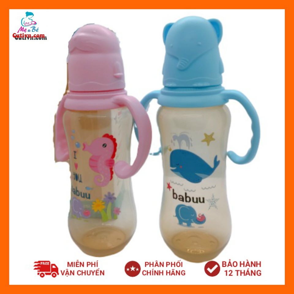 Bình sữa tay cầm nắp hình thú Babuu Baby Nhật Bản 120ml và 240ml cho bé