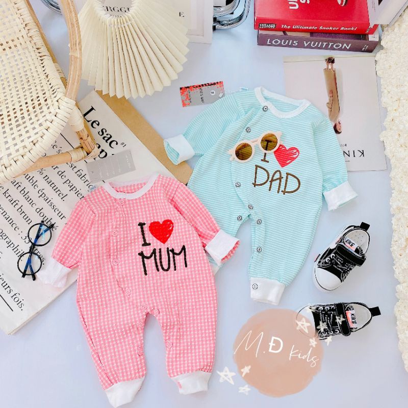 Body Dài Tay Sơ Sinh Dad Mum Cho Bé Trai Bé Gái 3-9kg