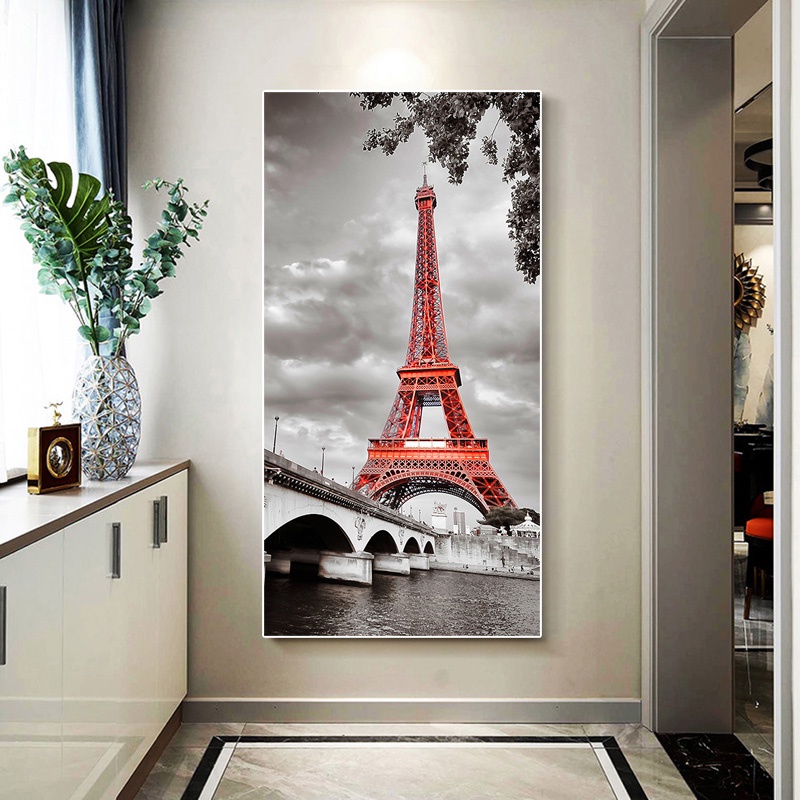 Tranh Vải Bạt Treo Tường In Hình Phong Cảnh Tháp eiffel Hiện Đại Trang Trí Nhà Cửa