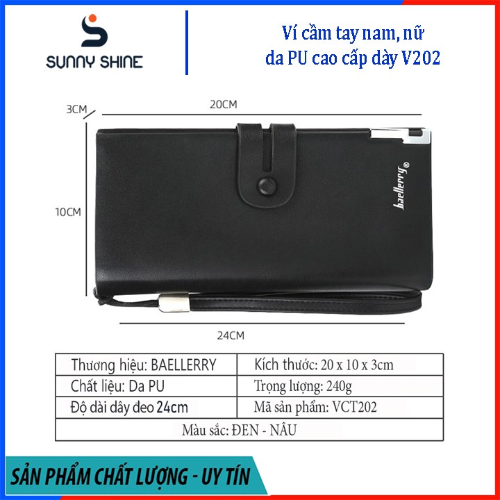 Ví cầm tay nam, nữ da PU, ví đen, nâu dự tiệc sang trọng, nhiều ngăn thẻ và đựng tiền, da cao cấp V202 | BigBuy360 - bigbuy360.vn