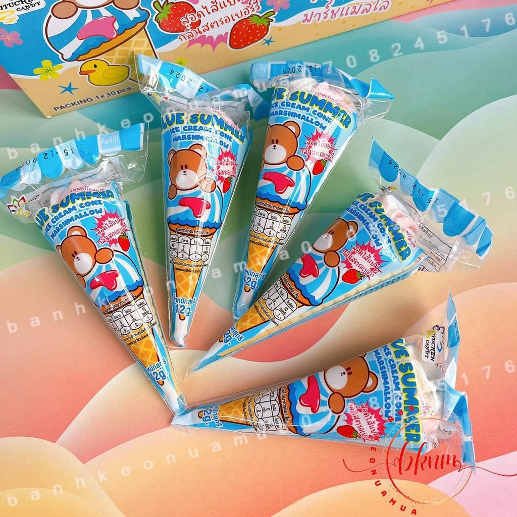 Combo 5 cái bánh ốc qué nhân kem bông marshmallow siro dâu Gấu Nâu dễ thương Thái Lan cái 12gam