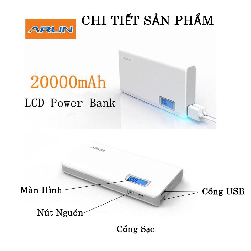 SẠC DỰ PHÒNG ARUN Dung Lượng PIN 20000 mAh lỗi đổi