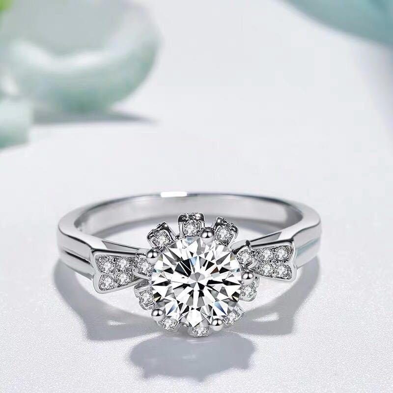 Nhẫn bạch kim đính đá giả thời trang thanh lịch Pt950