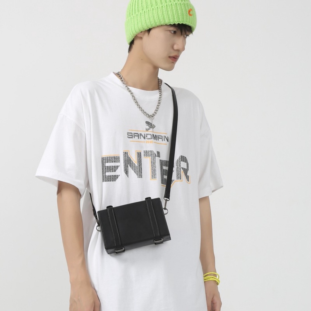 Túi Đeo Chéo Nam Nữ Unisex Dạng Hộp Cứng Bọc Da PU Phong Cách Hàn Quốc Xu Hướng Thời Trang T7 - The Black Box