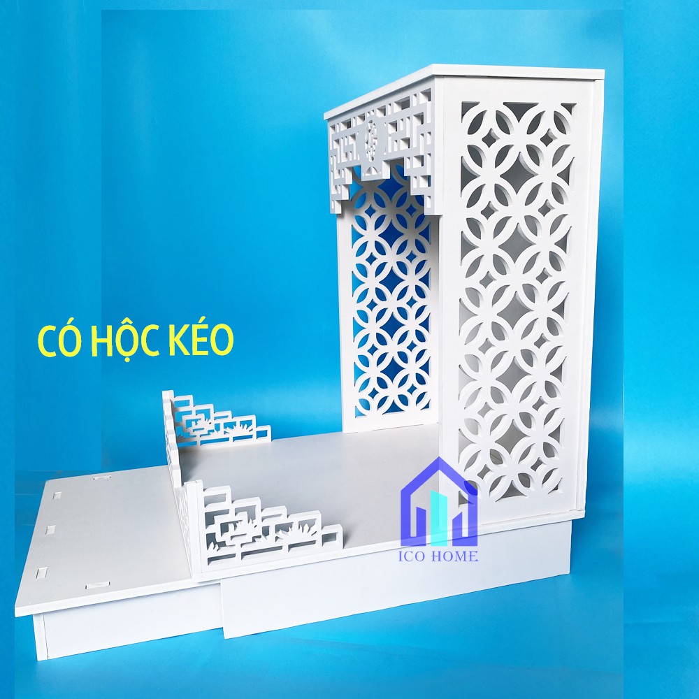 Bàn thờ ông địa thần tài bằng gỗ đẹp màu trắng khắc chữ LỘC cực đẹp - ICO HOME