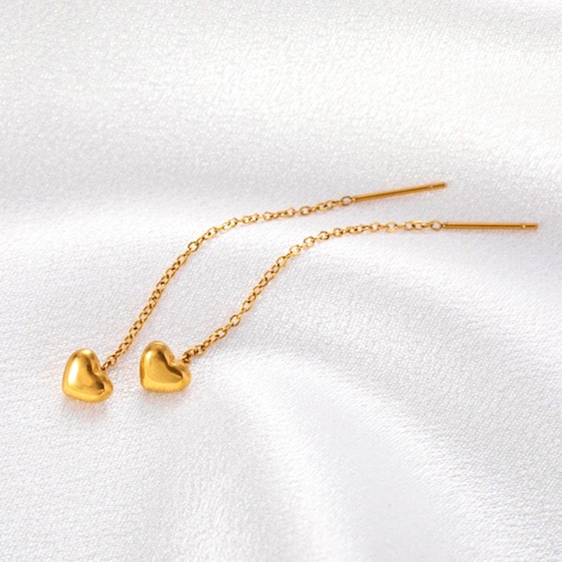 Bông tai dài 100% TITAN NGUYÊN CHẤT khuyên tài trái tim dáng dài KHÔNG GỈ thiết kế đơn giản thanh lịch hợp thời trang