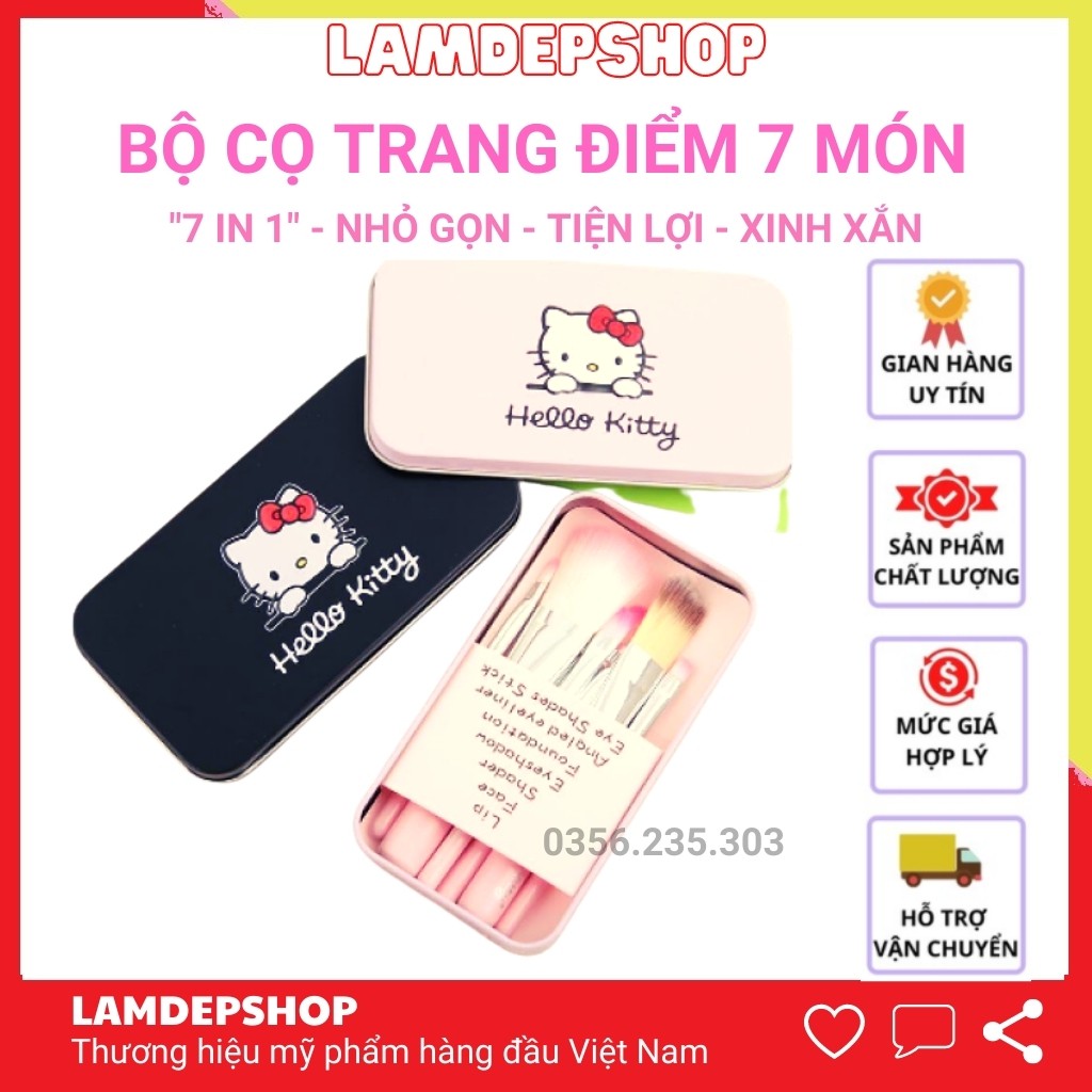 Hộp cọ trang điểm mini 7 cây Hello Kitty đáng yêu xinh xắn tiện lợi cầm tay mang đi làm đi du lịch LamdepShop