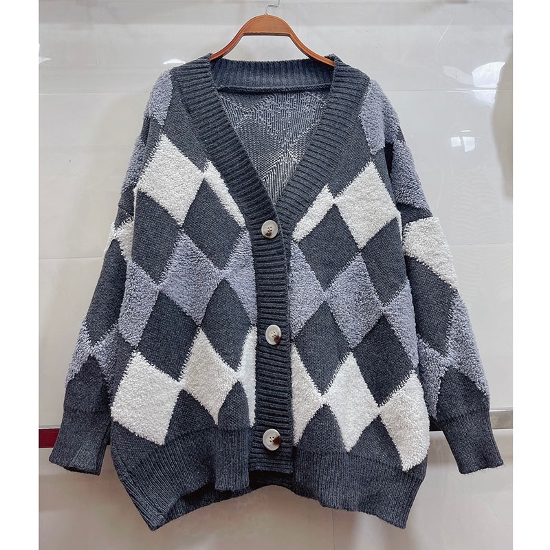 Áo Khoác Cardigan Len Kim Cương Phối Màu Siêu Đẹp M212-Violet