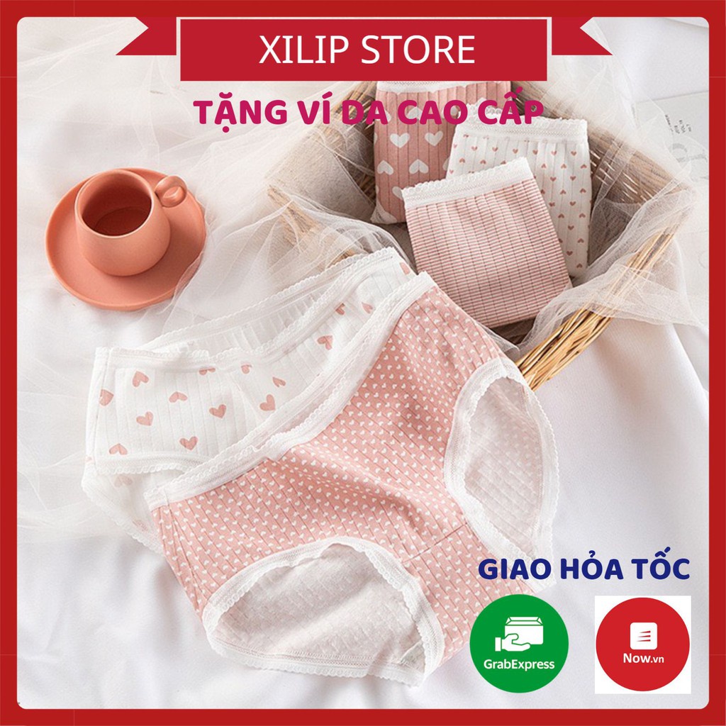 Quần Lót Nữ - Quần Lót Nữ Cotton gân tăm tim tông hồng - thoáng mát cạp ôm không tạo hằn DAN STORE Mã 8019