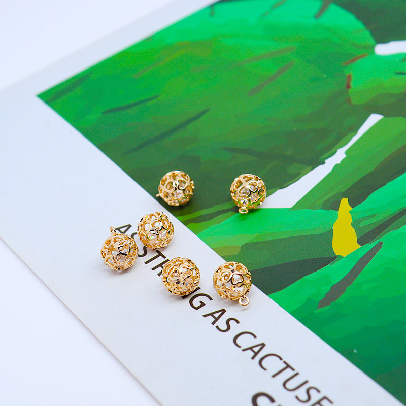 Quả Cầu Pha Lê Hình Cỏ Bốn Lá Màu Vàng 14k Dùng Làm Mặt Trang Sức diy