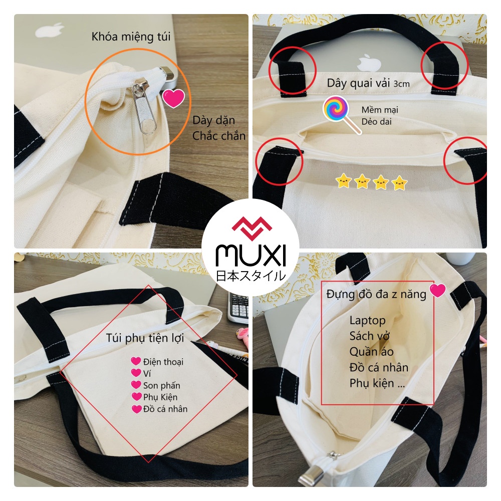 Túi tote vải canvas mộc cao cấp đeo vai đi học đi chơi nhiều mẫu mới nhất