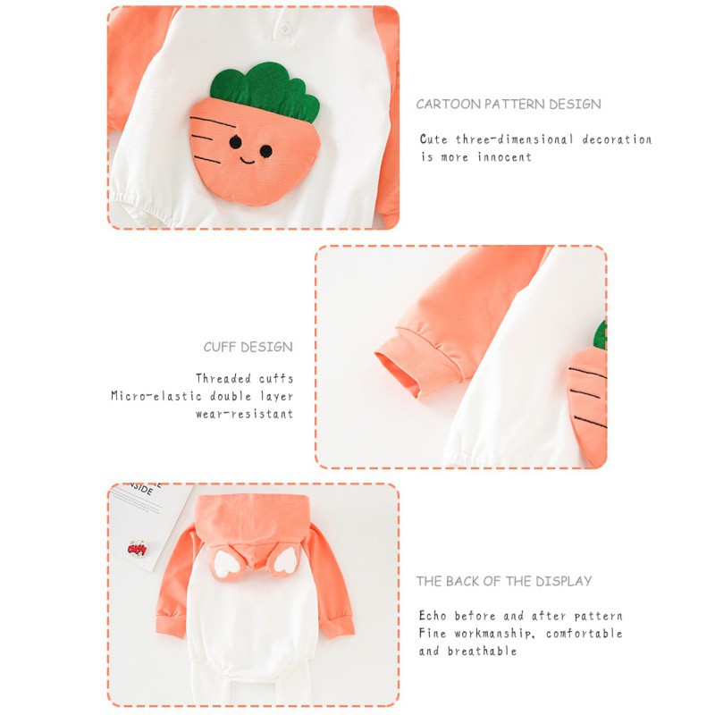 Áo Liền Quần Tay Dài Có Nón Dễ Thương Dành Cho Bé