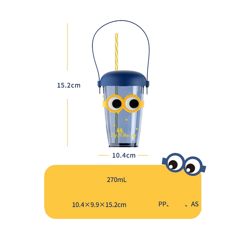 Bình nhựa có ống hút đeo mắt kính cực cute 270ml