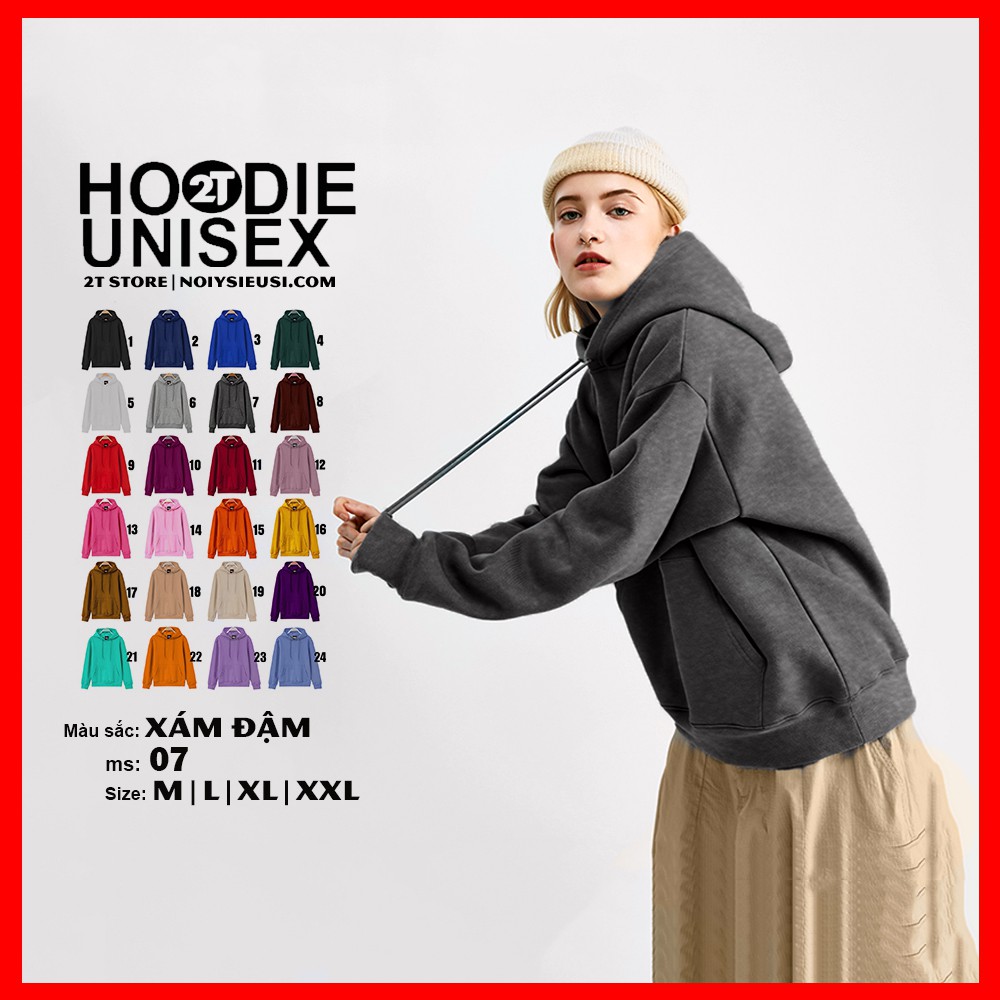 Áo hoodie unisex 2T Store H07 màu xám đậm - Áo khoác nỉ chui đầu nón 2 lớp dày dặn đẹp chất lượng | BigBuy360 - bigbuy360.vn