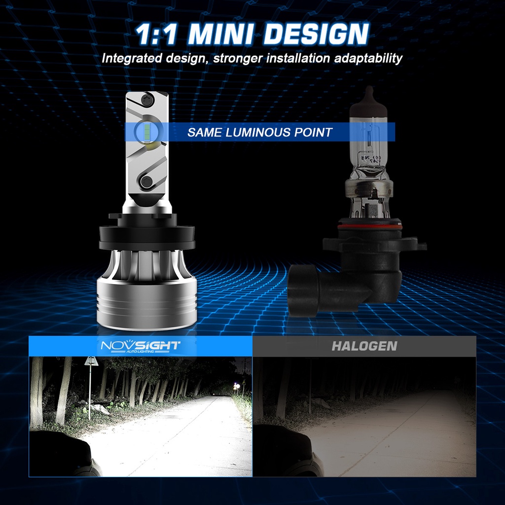 Set 2 đèn pha LED NOVSIGHT N55 20000LM 70W 6500K H11 H4 H7 cho xe hơi
