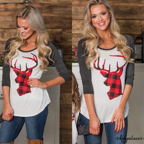 ➤♕❀❤Christmas Kids Baby Adult Men Women Family deer Cute tops long sleeve O-neck T-shirts Sweater