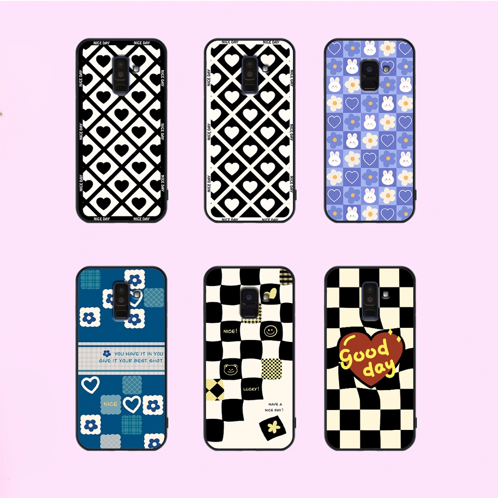 Ốp lưng Samsung A6 2018 - A6 Plus - A8 2018 - A8 Plus in hoạ tiết caro trái tim đen trắng, gấu bear cute đáng yêu