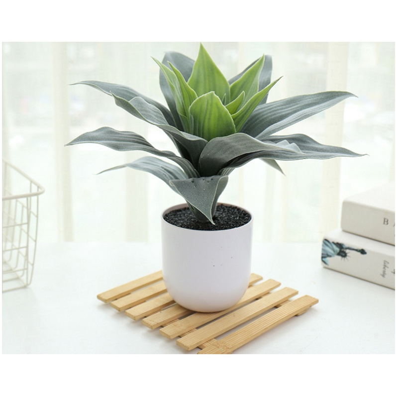Chậu cây giả để bàn trang trí, decor không gian nội thất gồm chậu và cây nhân tạo, cao 27cm