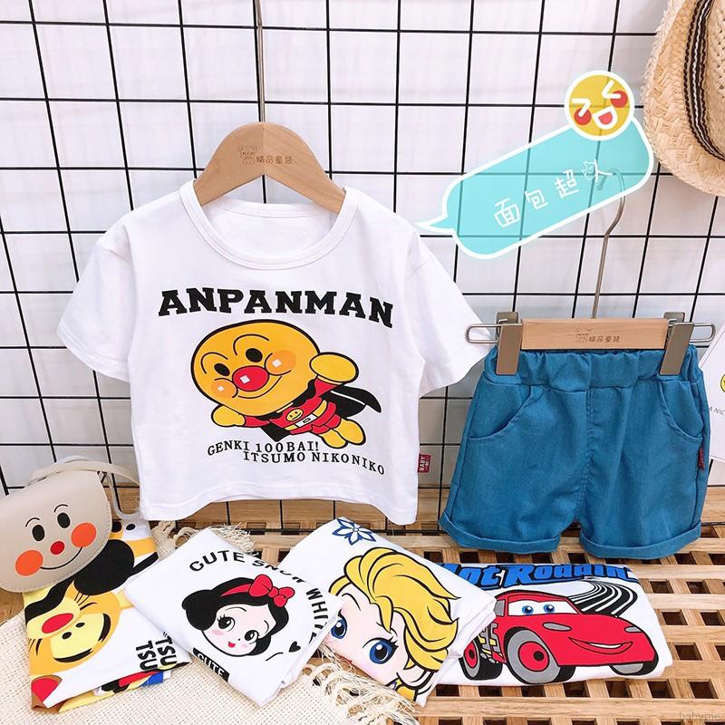 Set Áo Thun Ngắn Tay Cổ Tròn + Quần Jeans Ngắn Đáng Yêu Cho Bé