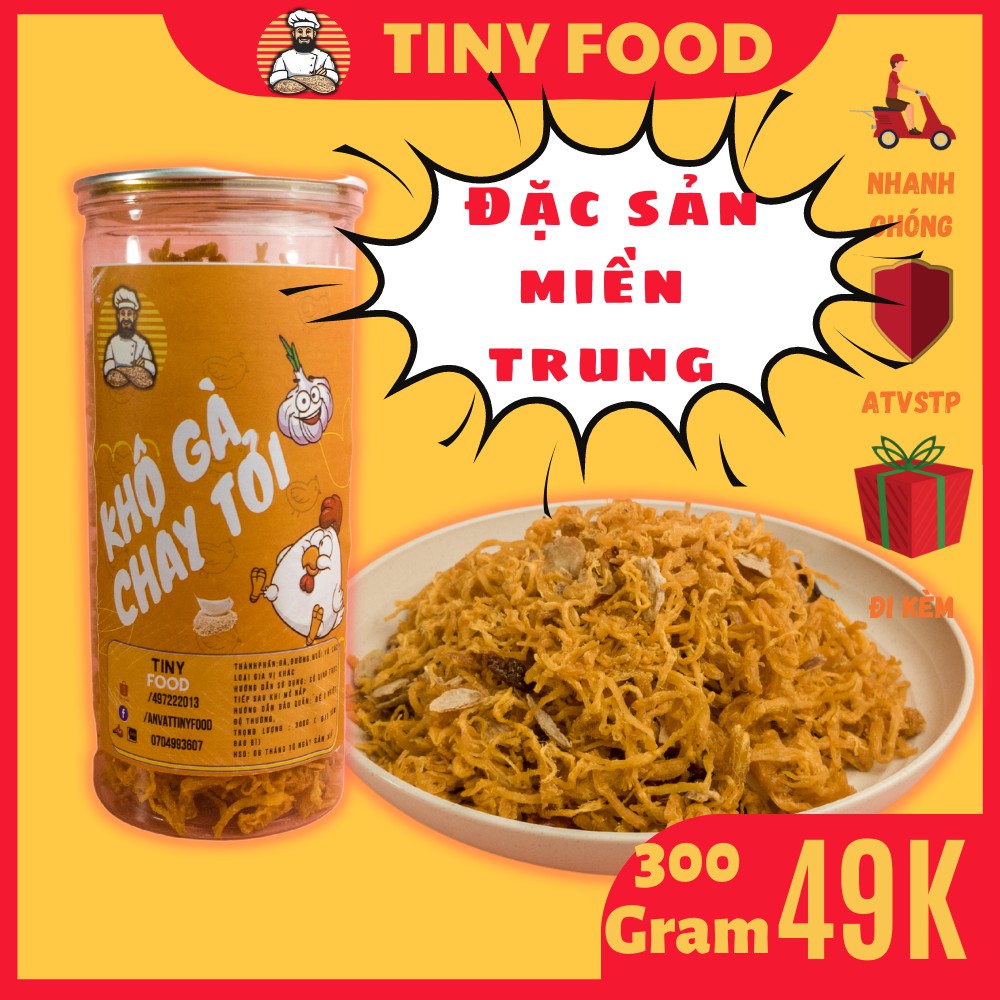 Khô gà bơ tỏi cay,gà khô bơ tỏi 300g,Tiny Food đồ ăn vặt ngon đà nẵng