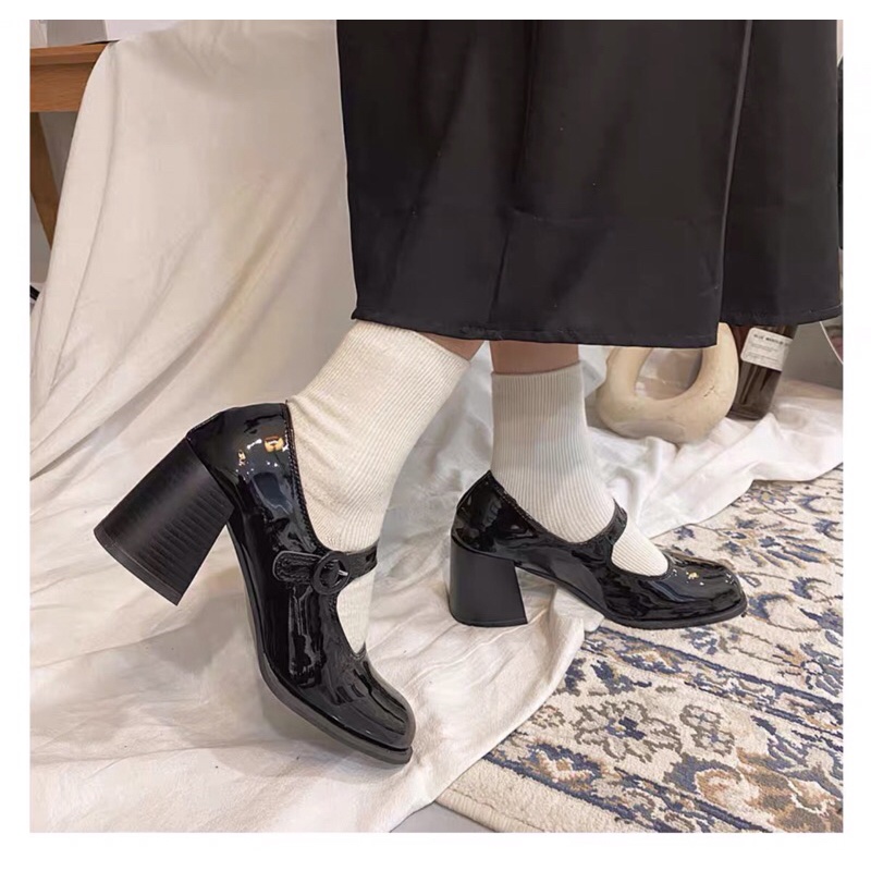 Giày Mary Jane gót 5cm da bóng mix đồ siêu đẹp | Ảnh thật