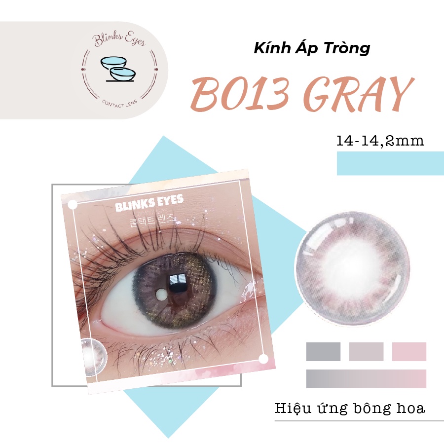 Kính Áp Tròng BLINKS EYES Hiệu Ứng Bông Hoa B013 Gray Lens An Toàn Cho Mắt Nhạy Cảm Cận 0 Đến 8 Độ Dùng Trong 6 Tháng