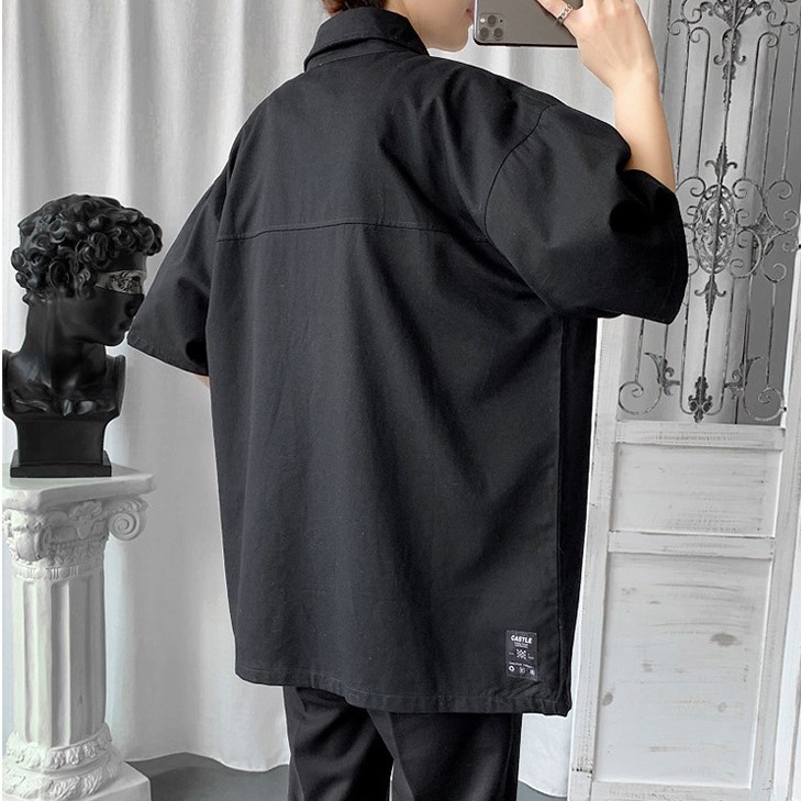 Áo Sơ Mi Trơn Tay Lỡ GIO&SION, Kiểu Dáng Công Sở Chất Vải Kaki Cotton Hàn