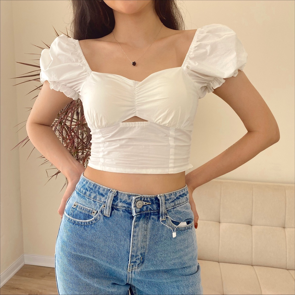 Áo croptop cúp ngực tay bồng chun lưng khoét eo Alison Top Mia Ritta A2095