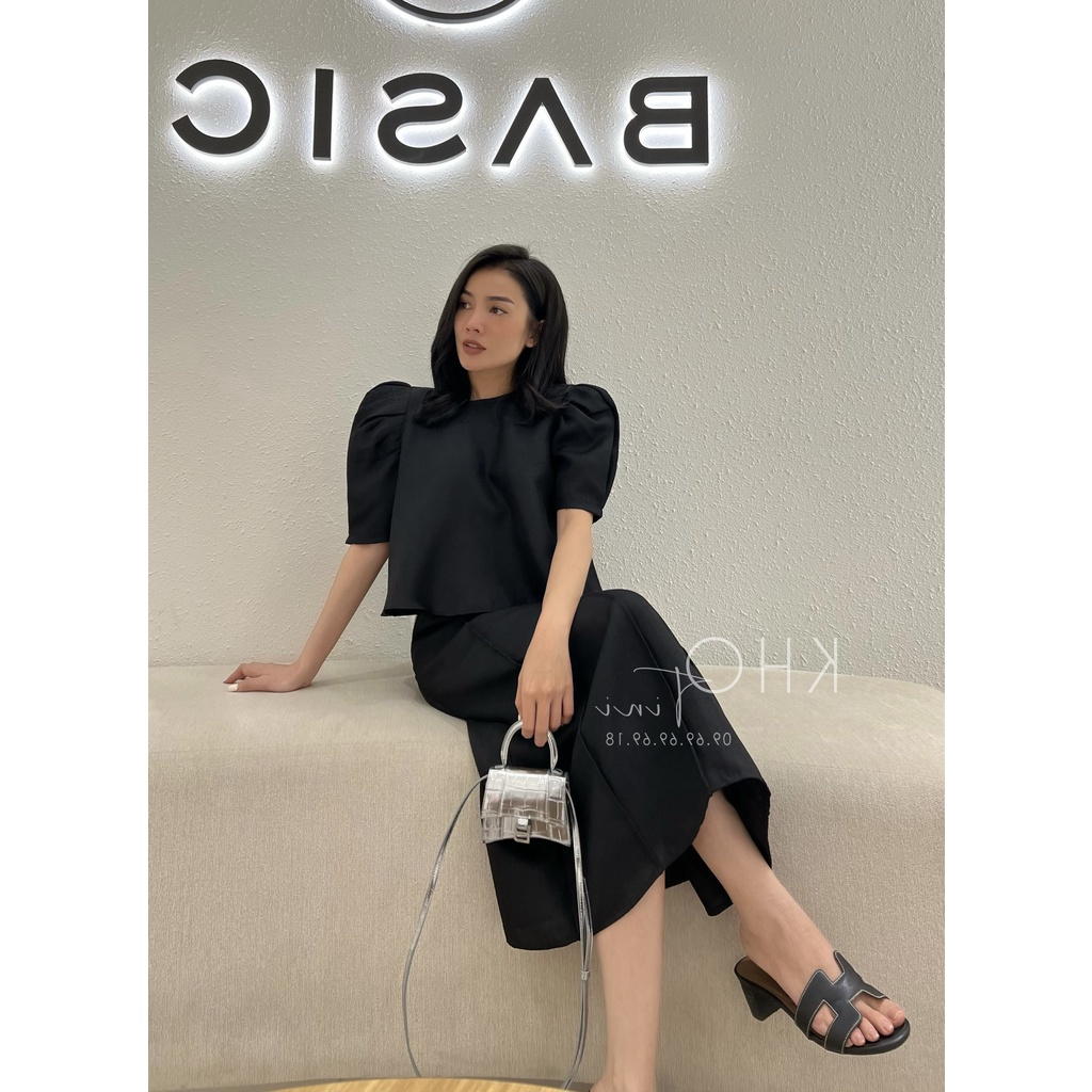 Set áo tay bồng gân + chân váy dài