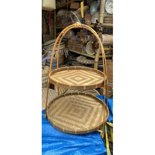 Kệ mây tre đan trang trí đa năng-Tre tự nhiên- Kệ mẹt rổ 3 tầng -Mây tre đan việt
