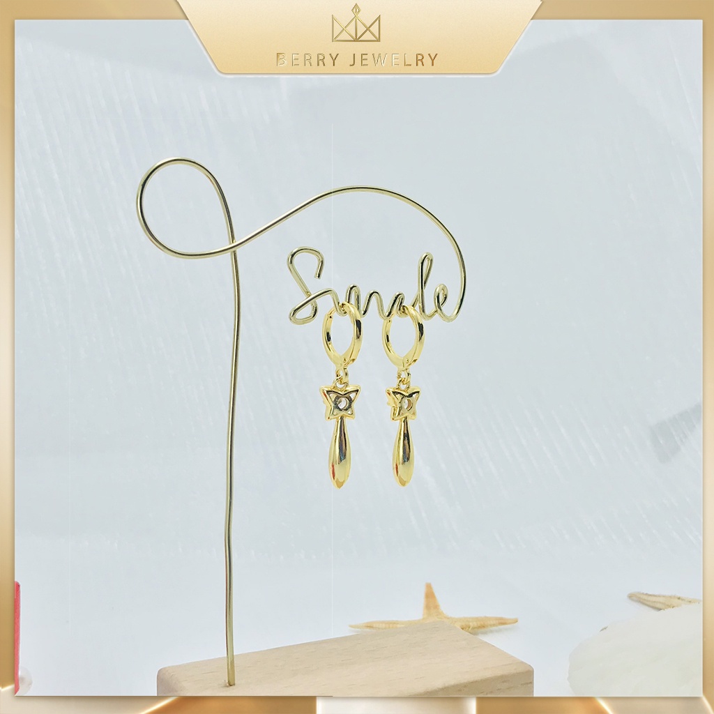 Khuyên Tai Nữ Đẹp, Bông Tai Hoa 4 Cánh Dáng Dài Xi Mạ Vàng 18K | B20VHT6