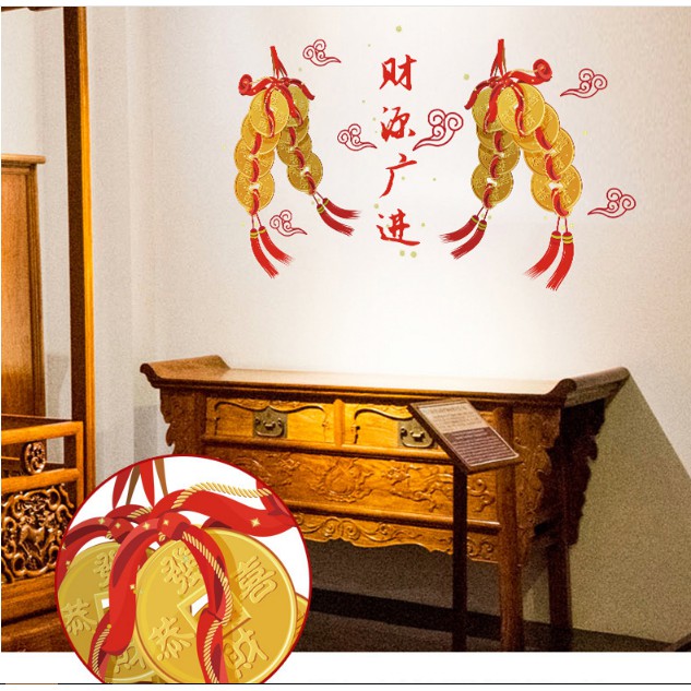 Decal trang trí Tết - Dây Đồng Tiền Vàng