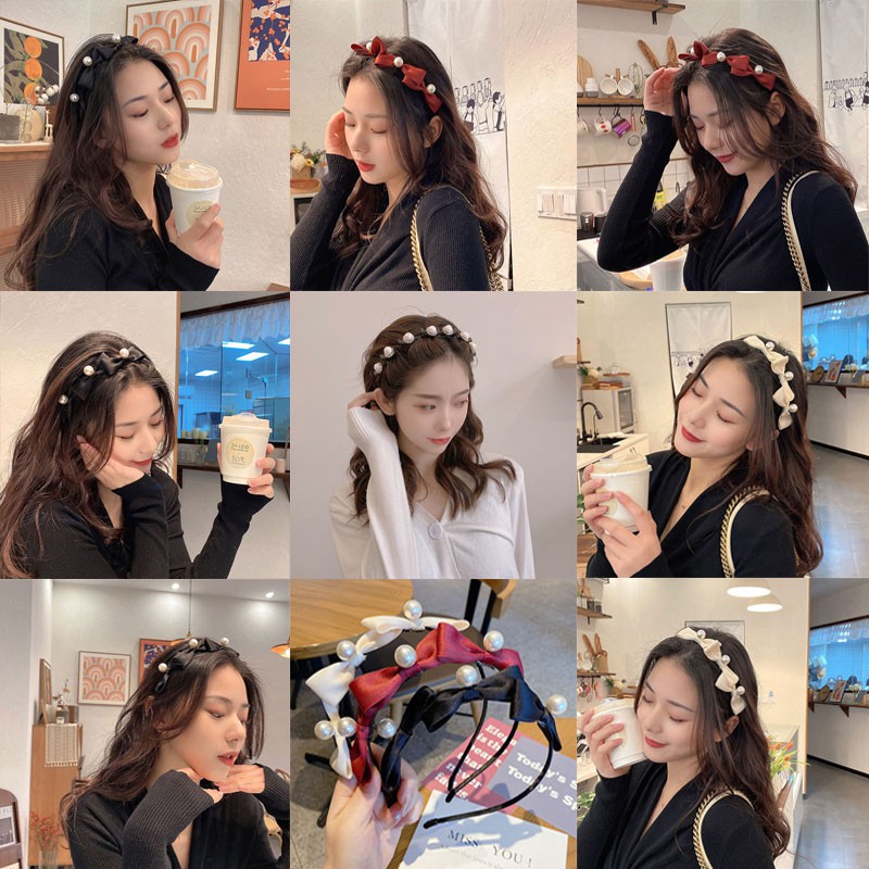 Băng Đô Cài Tóc Hình Bướm Đính Ngọc Trai Đa Chức Năng