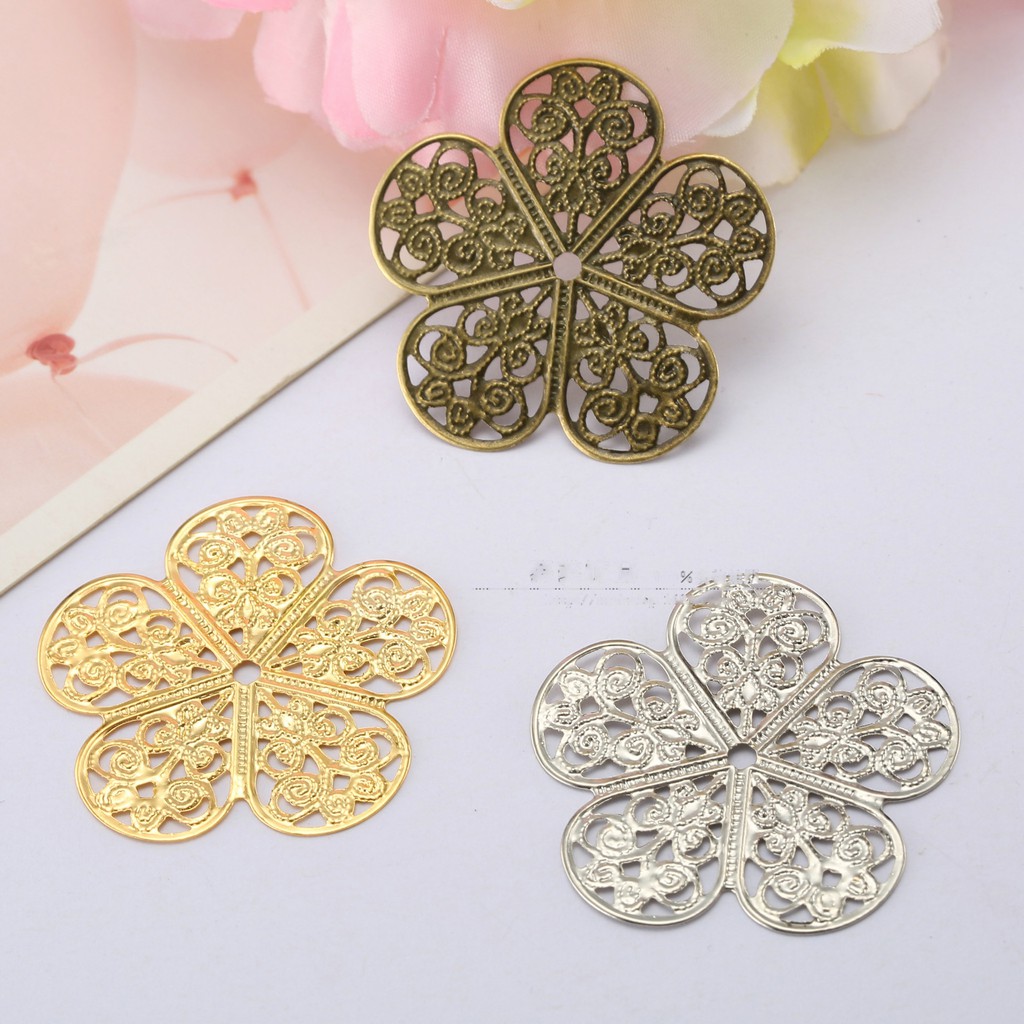 5 phiến họa tiết hoa 5 cánh 37mm nguyên liệu làm trâm làm trang sức cổ trang