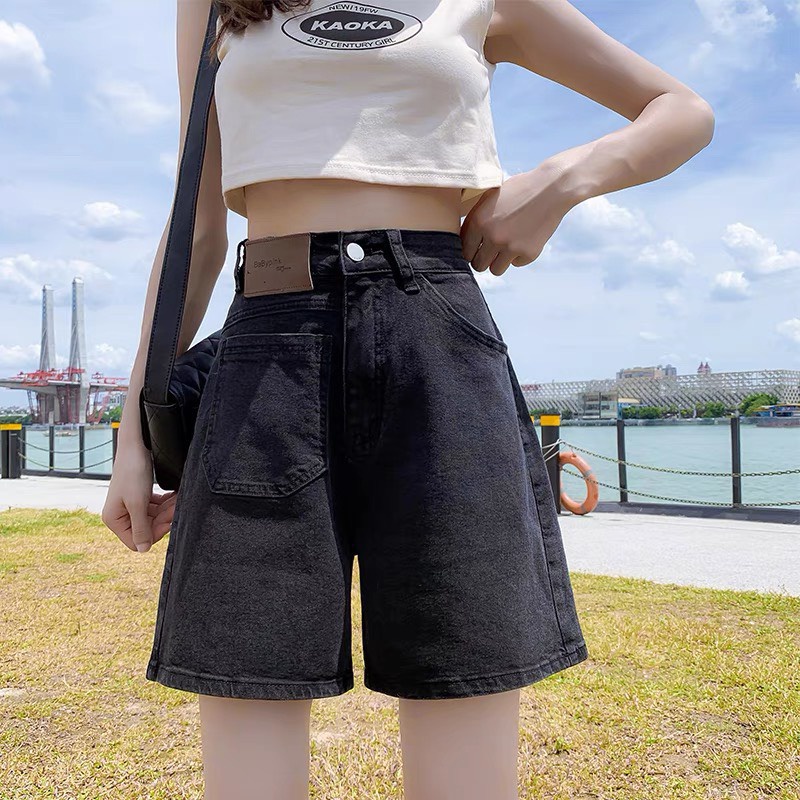 [Mã FAMARAL2 giảm 10K đơn 50K] Quần short denim nữ lưng cao phong cách retro Hàn Quốc