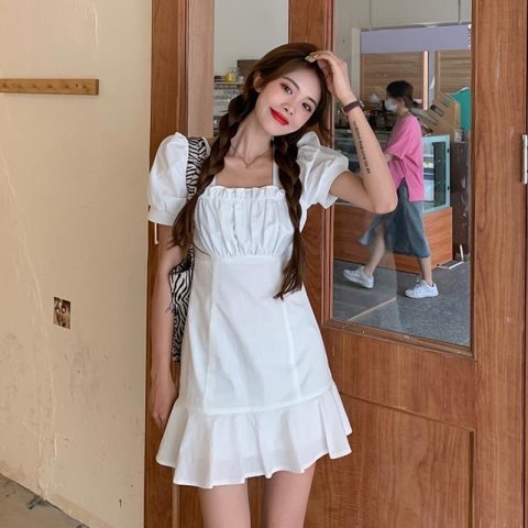 Đầm PERTY tay ngắn phồng phong cách Pháp thời trang ngọt ngào xinh xắn dành cho nữ